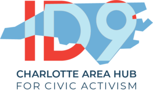 Indivisible District 9 logo. ID9. Charlotte area hub for civic activism.